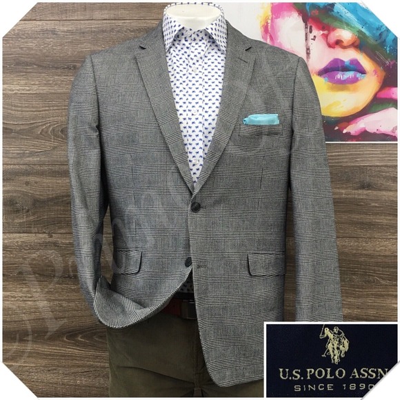 U.S POLO ASSN Mens Blazer‎ Sport Coat Casual Jacket Size 46R Flannel Cotton Suit